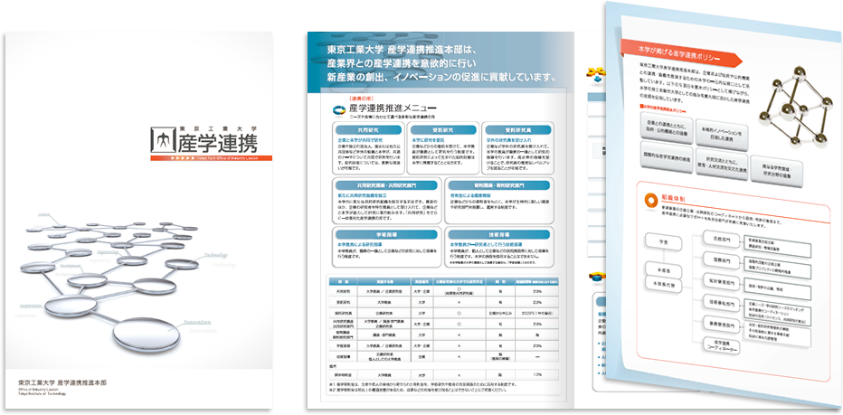 東京工業大学産学連携企画課様 パンフレットデザイン実績 巻き三つ折り 6ページ
