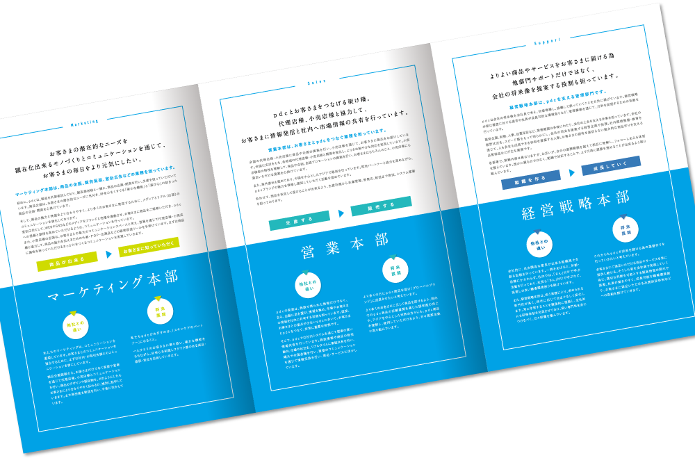pdc様 会社案内デザイン実績 巻き三つ折り6ページ2