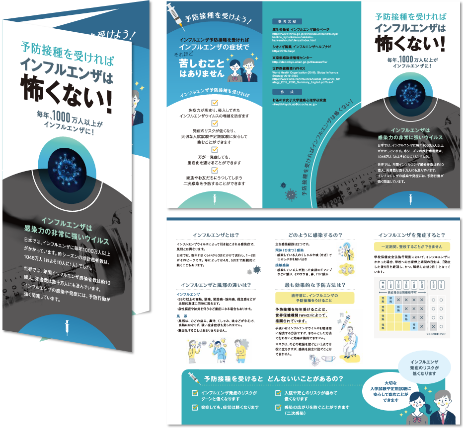 お茶の水女子大学様 リーフレットデザイン実績 巻き三つ折り 6ページリーフレット