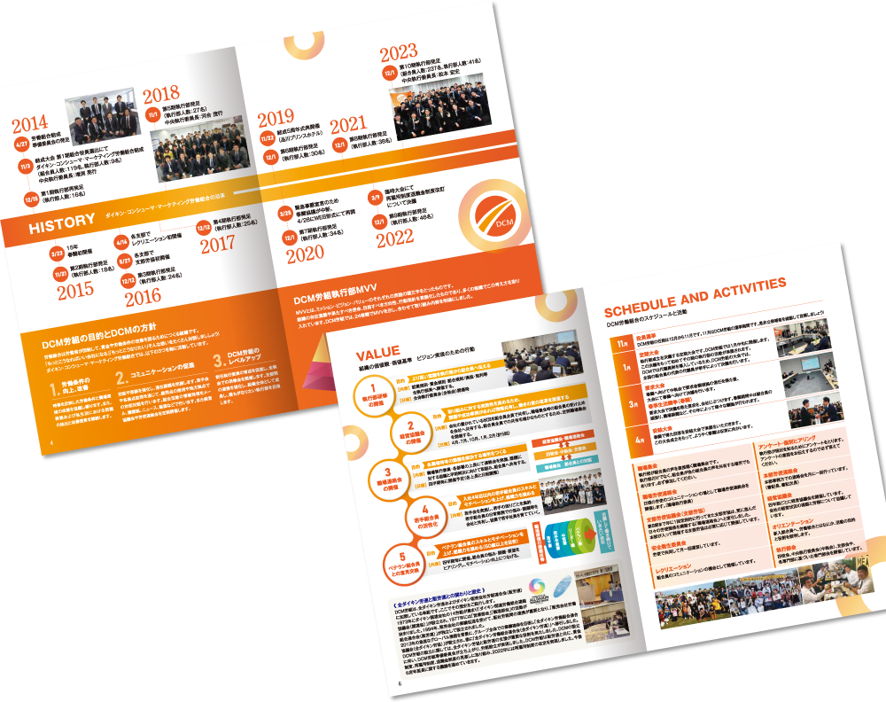 ダイキン・コンシューマ・マーケティング労働組合様 会社案内デザイン実績 A5中綴じ 12ページ