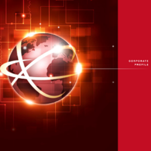 ビットクロス株式会社 様 会社案内制作実績：赤とオレンジのグラデーションが印象的な、先進的でグローバルなビットクロス株式会社の会社案内