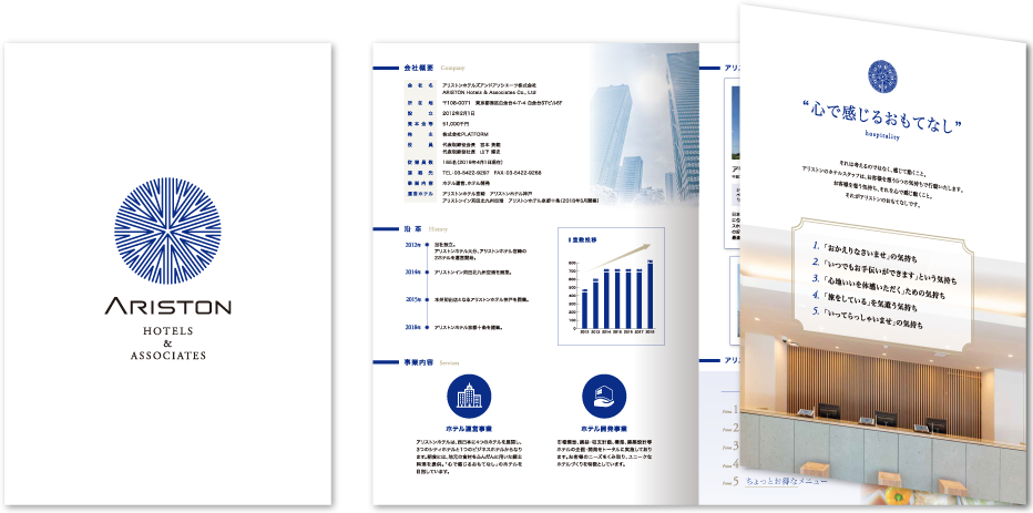 アリストンホテルズアンドアソシエーツ様 会社案内デザイン実績