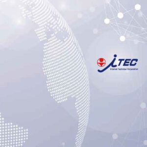 株式会社アイテック 様 会社案内制作実績：株式会社アイテック会社案内の表紙イメージ。ライトブルーと白を基調とした先進的で信頼感のあるデザイン