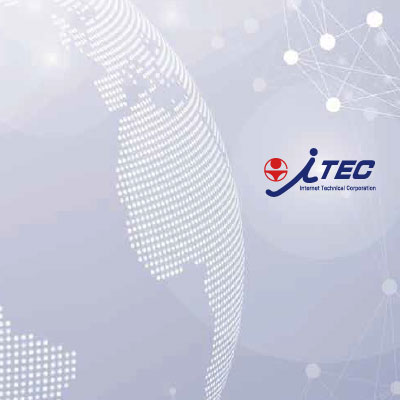 株式会社アイテック 様 会社案内制作実績：株式会社アイテック会社案内の表紙イメージ。ライトブルーと白を基調とした先進的で信頼感のあるデザイン