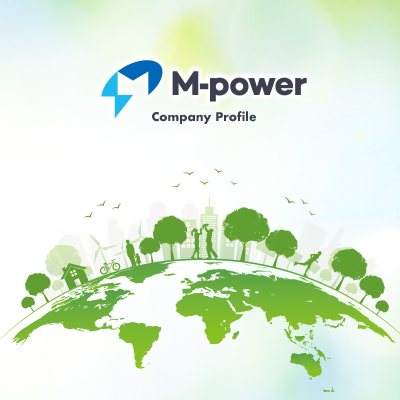 株式会社M-power 様 会社案内制作実績：M-powerの会社案内：グリーンを基調とした、環境に優しい先進的な企業イメージ