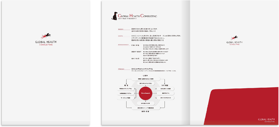 グローバルヘルスコンサルティング様 会社案内デザイン実績