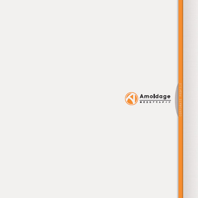 株式会社アモルデイジ 様 会社案内制作実績：アモルデイジ会社案内表紙。淡いベージュを基調に、オレンジのアクセントが信頼感とプロフェッショナルな印象を与える