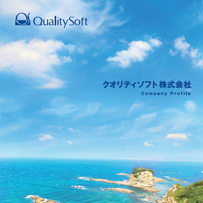クオリティソフト株式会社 様 会社案内制作実績：青空と広がる海を背景にしたクオリティソフト株式会社のイメージ