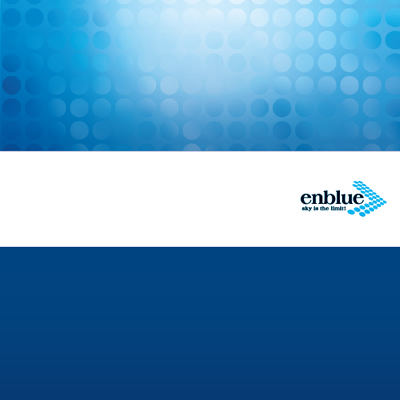 株式会社エンブルー 様 会社案内制作実績：株式会社エンブルー 会社案内の表紙イメージ。青色グラデーションと水色を基調とした、知的で先進的なデザイン